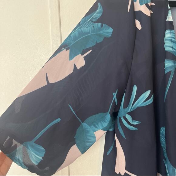 PinkMStyle Boutique colorful Floral Kimono Sheer Chiffon coverup top medium NWOT - Picture 5 of 6